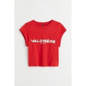 Divided Shirt Womens Large Red Valdisere Ski Club Short Jersey Crop Top Crewneck